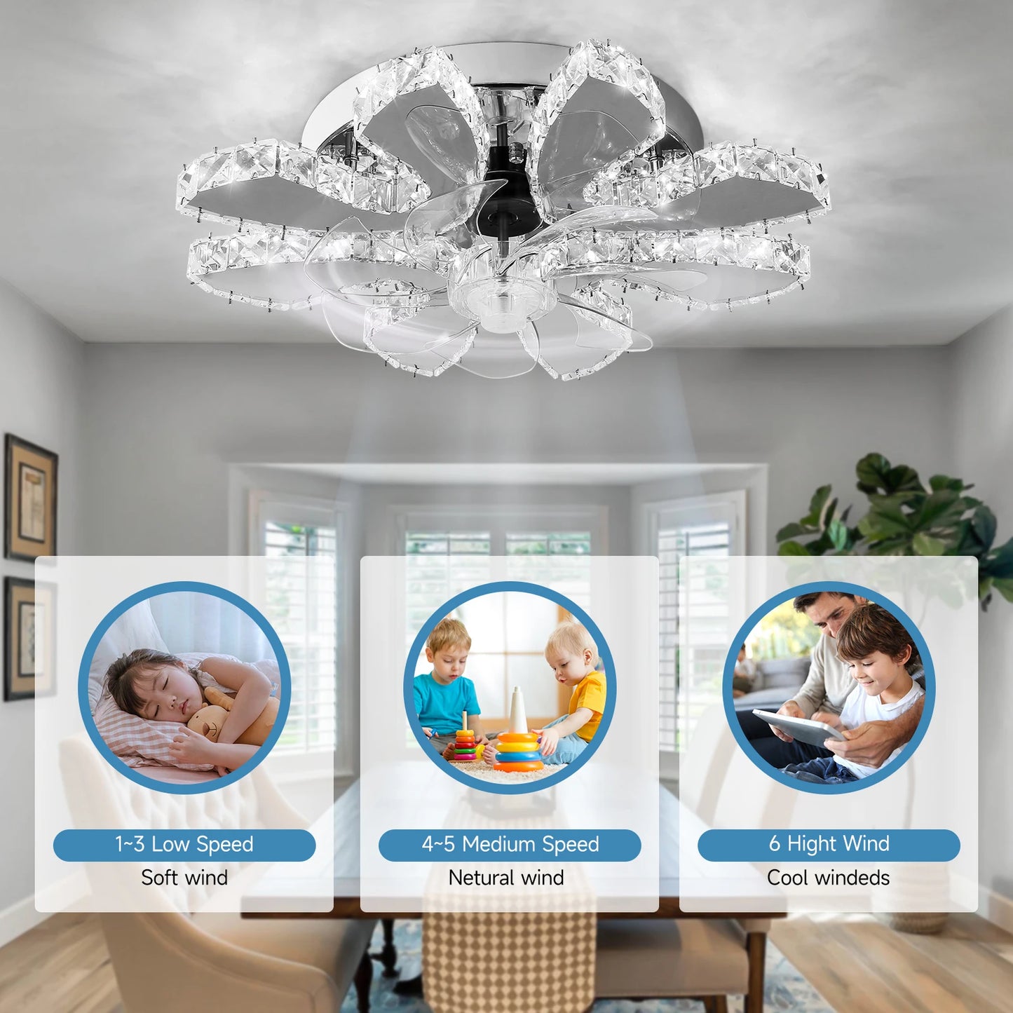 Luxury Crystal Ceiling Fan – Smart App & Remote Control LED Chandelier