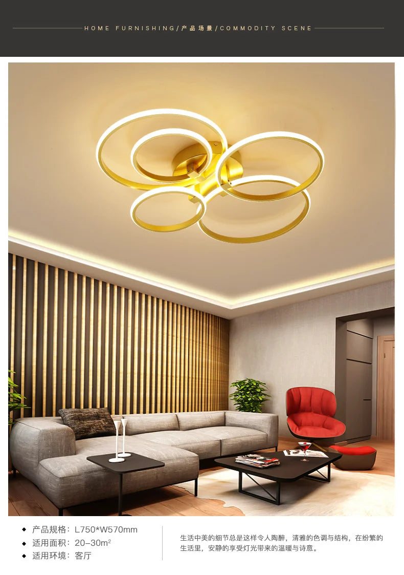 NEO Gleam Gold LED Chandelier – Modern Luxury Ceiling Light for Living & Bedroom