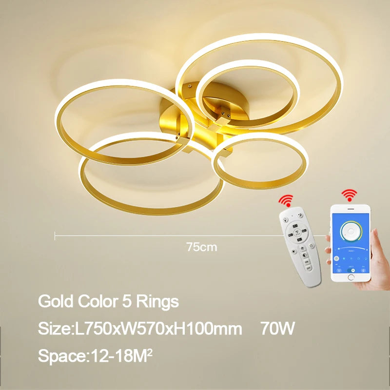 NEO Gleam Gold LED Chandelier – Modern Luxury Ceiling Light for Living & Bedroom