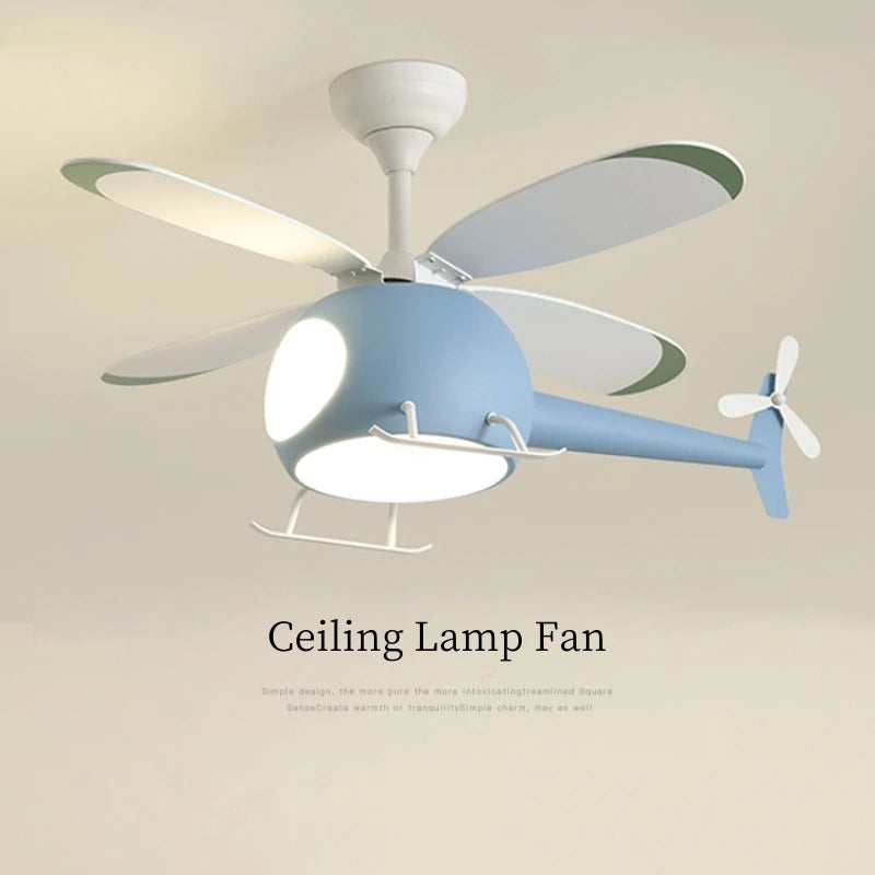 Helicopter LED Ceiling Fan Light – Fun Kids’ Room Chandelier with Remote