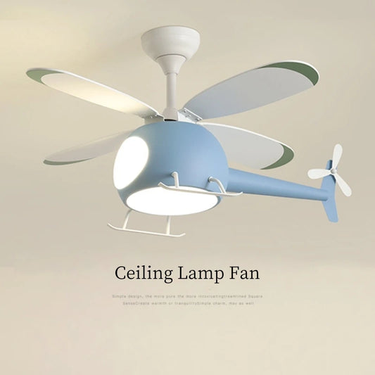 Helicopter LED Ceiling Fan Light – Fun Kids’ Room Chandelier with Remote