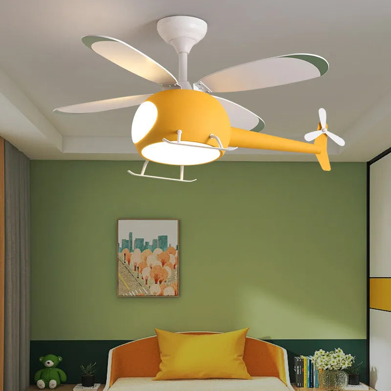 Helicopter LED Ceiling Fan Light – Fun Kids’ Room Chandelier with Remote