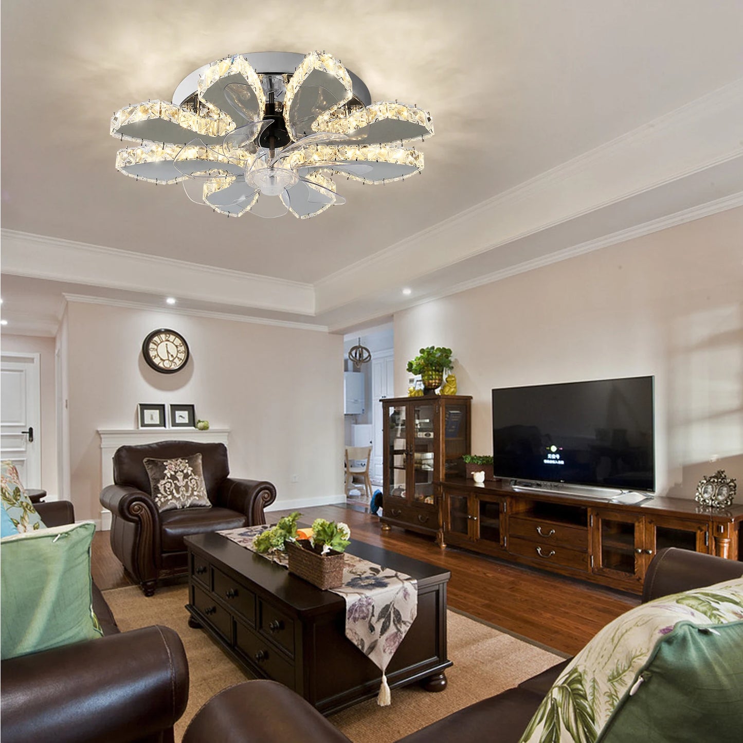 Luxury Crystal Ceiling Fan – Smart App & Remote Control LED Chandelier