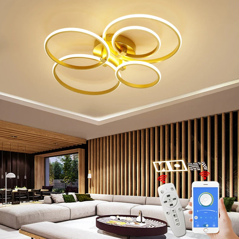 NEO Gleam Gold LED Chandelier – Modern Luxury Ceiling Light for Living & Bedroom