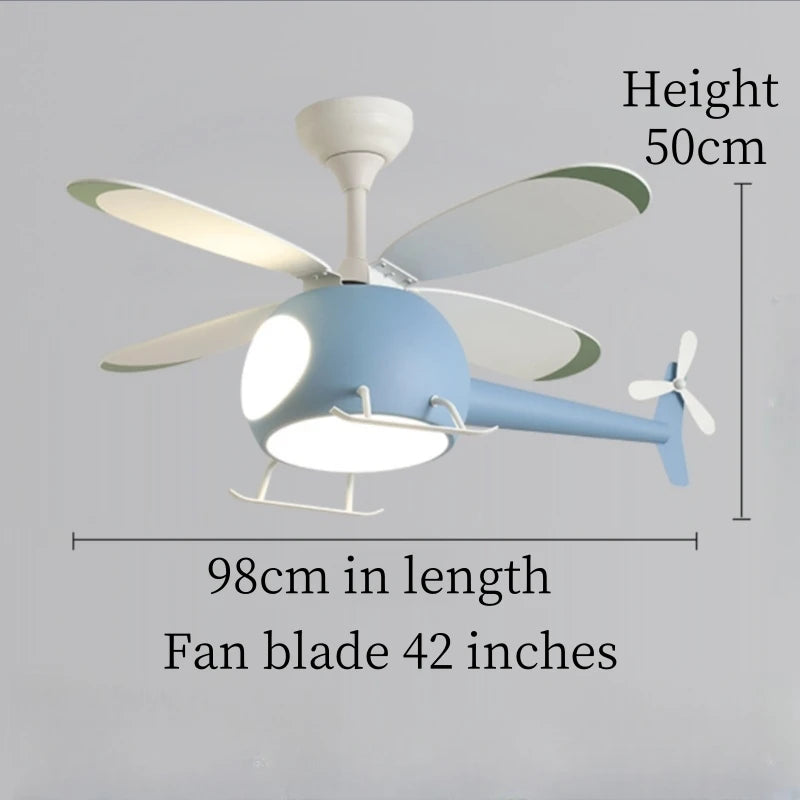 Helicopter LED Ceiling Fan Light – Fun Kids’ Room Chandelier with Remote