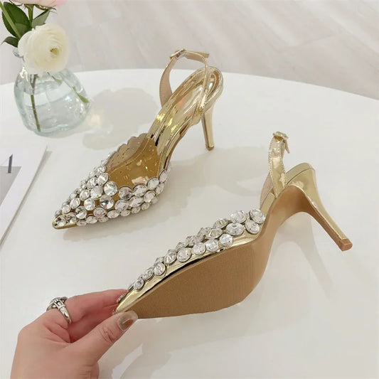 Aneikeh Sexy PVC Transparent Pointed Toe Crystal Women Pumps Hollow Prom Thin Heels Elegant Female Party Shoes Zapatos De Mujer