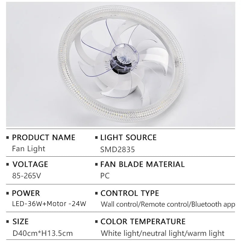 Smart LED Ceiling Fan – 6-Speed, App & Remote Control for Living Room & Bedroom