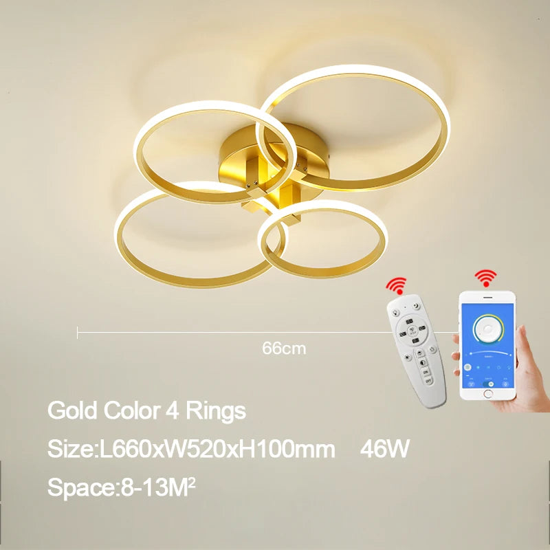 NEO Gleam Gold LED Chandelier – Modern Luxury Ceiling Light for Living & Bedroom