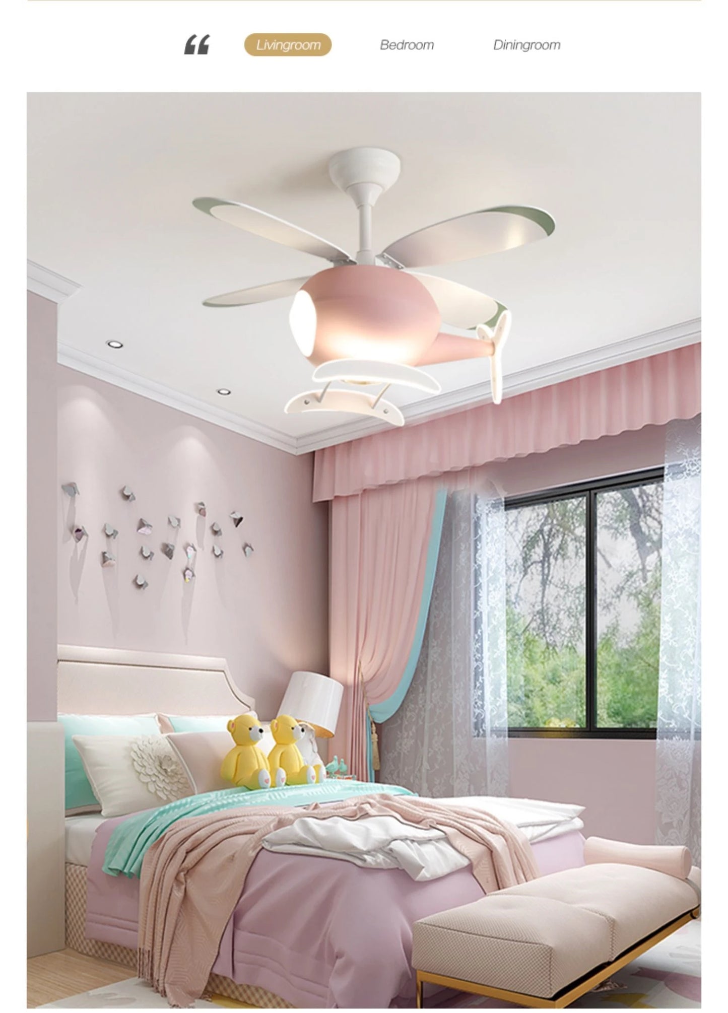 Helicopter LED Ceiling Fan Light – Fun Kids’ Room Chandelier with Remote