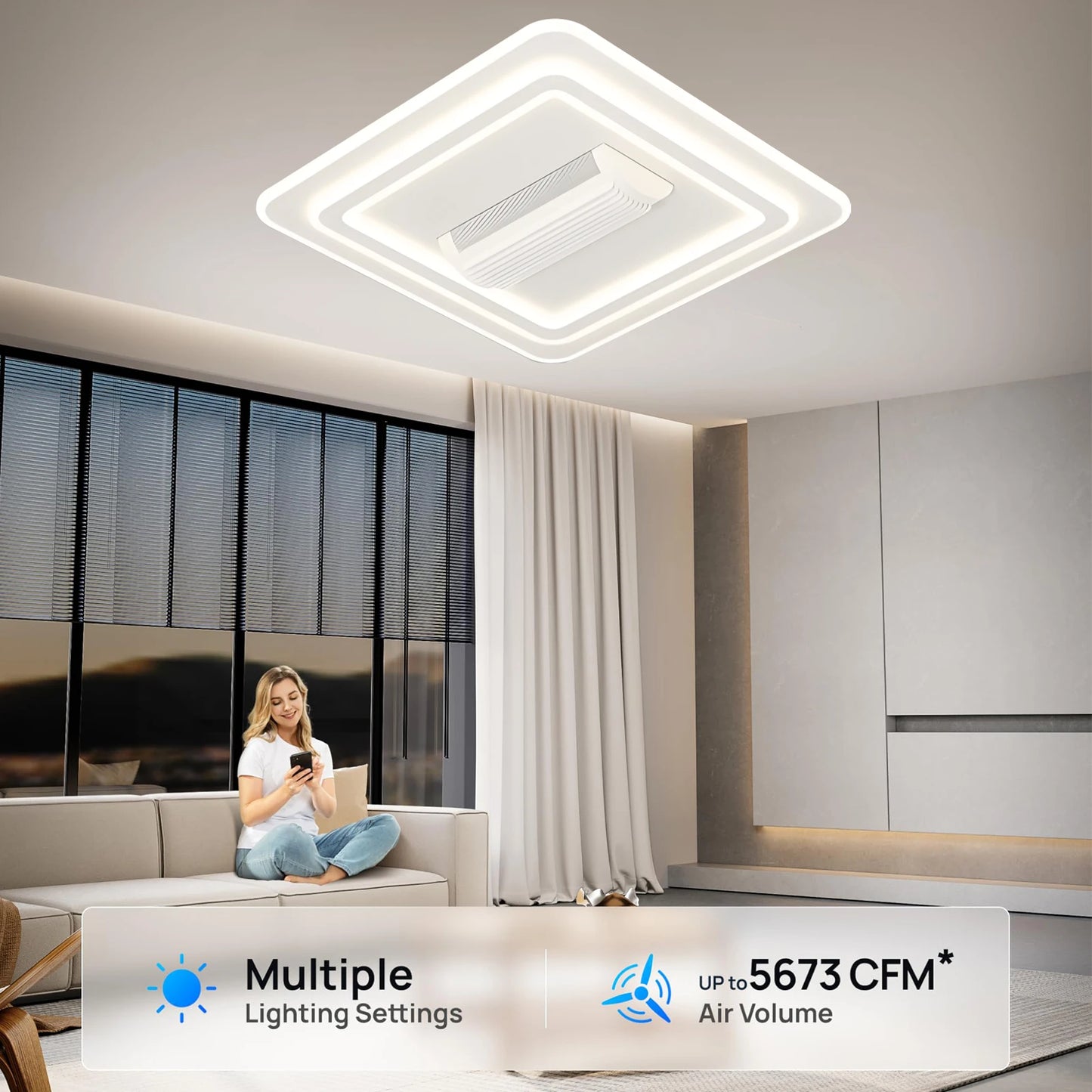 Bladeless LED Ceiling Fan – Smart Remote Control, Invisible Design for Bedroom & Living Room