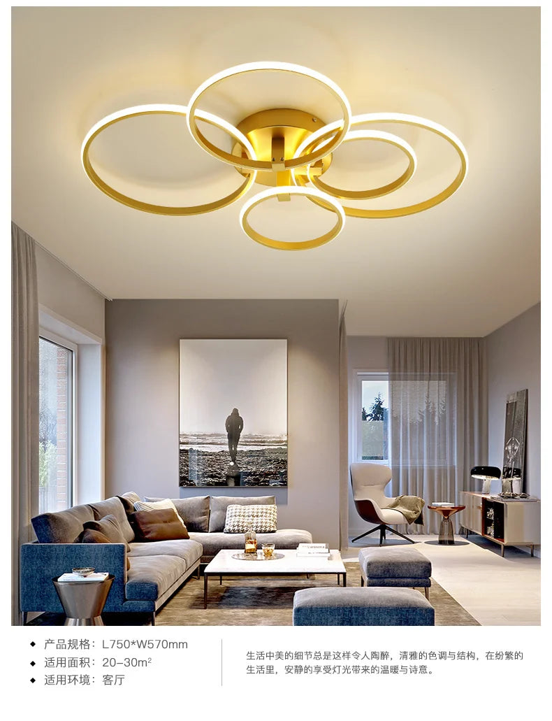 NEO Gleam Gold LED Chandelier – Modern Luxury Ceiling Light for Living & Bedroom