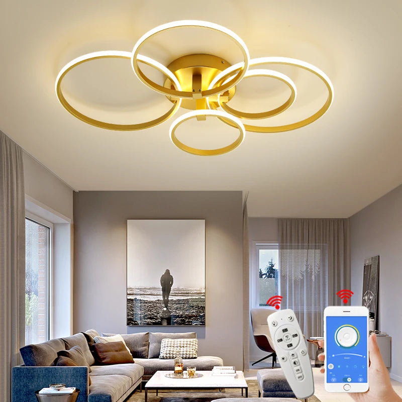 NEO Gleam Gold LED Chandelier – Modern Luxury Ceiling Light for Living & Bedroom