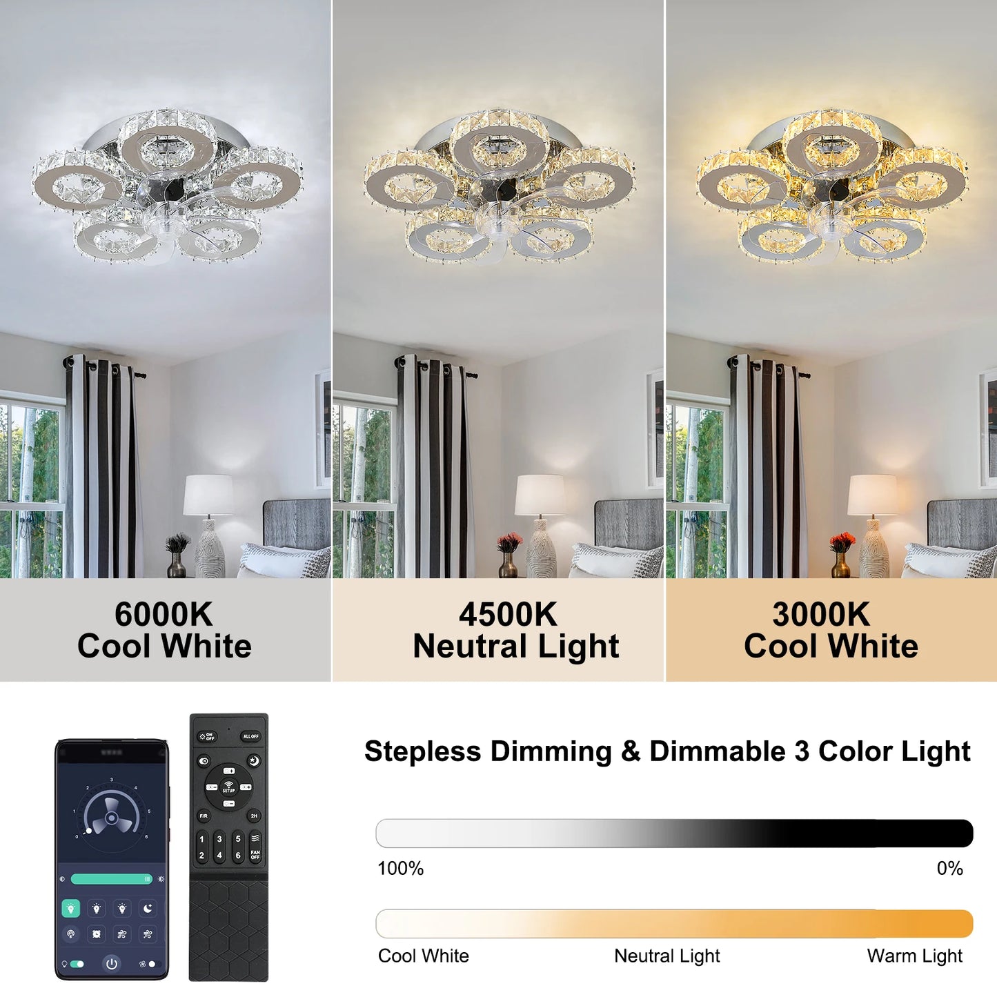 Luxury Crystal Ceiling Fan – Smart App & Remote Control LED Chandelier