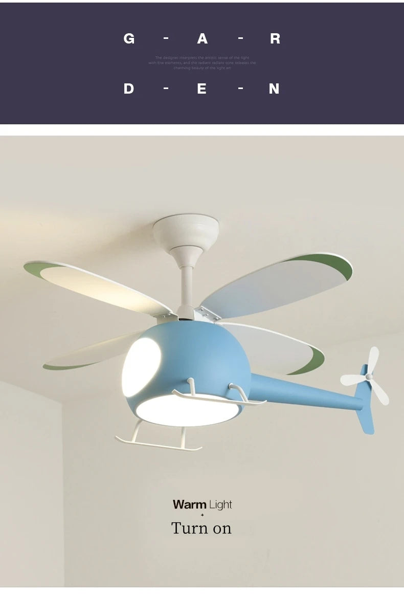 Helicopter LED Ceiling Fan Light – Fun Kids’ Room Chandelier with Remote