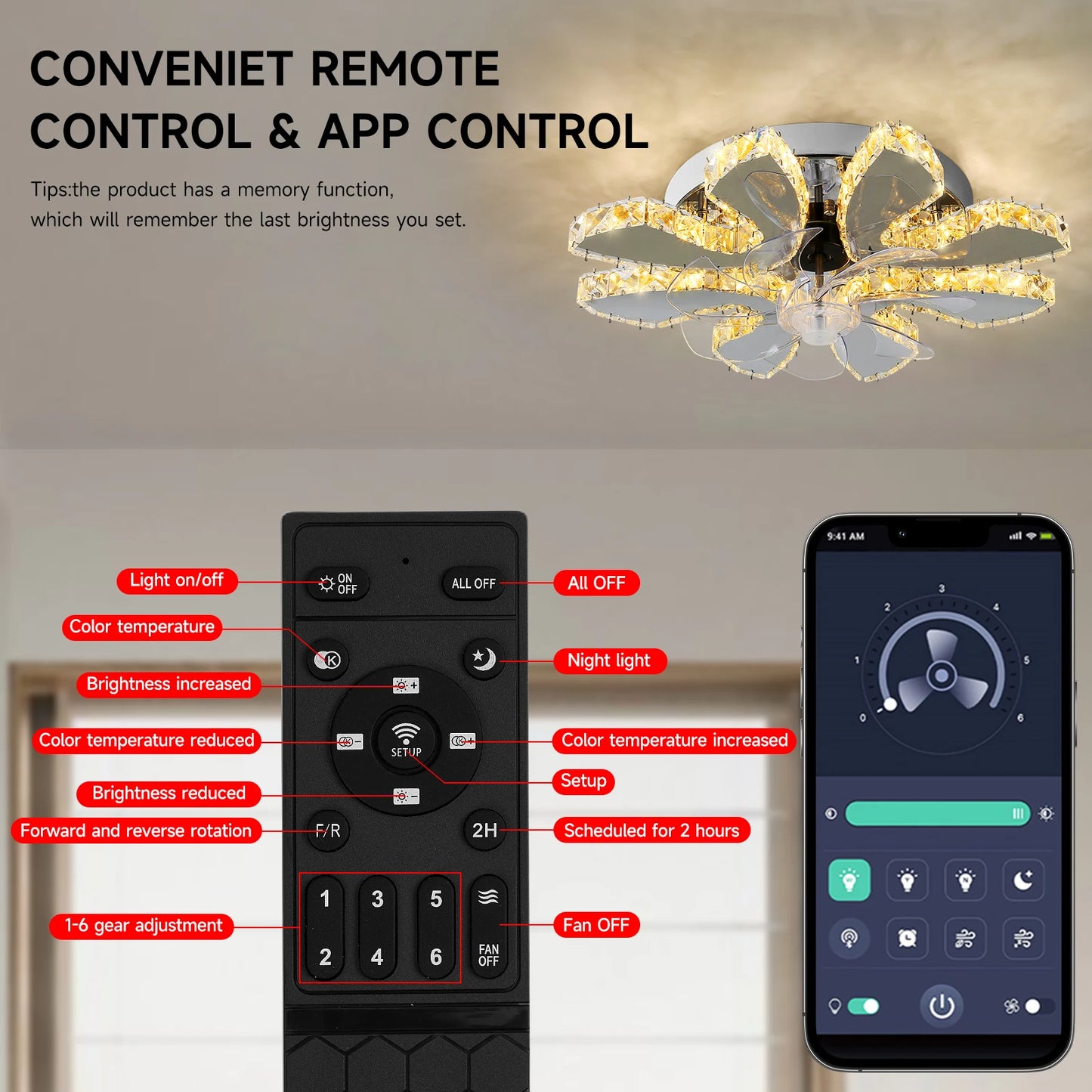Luxury Crystal Ceiling Fan – Smart App & Remote Control LED Chandelier