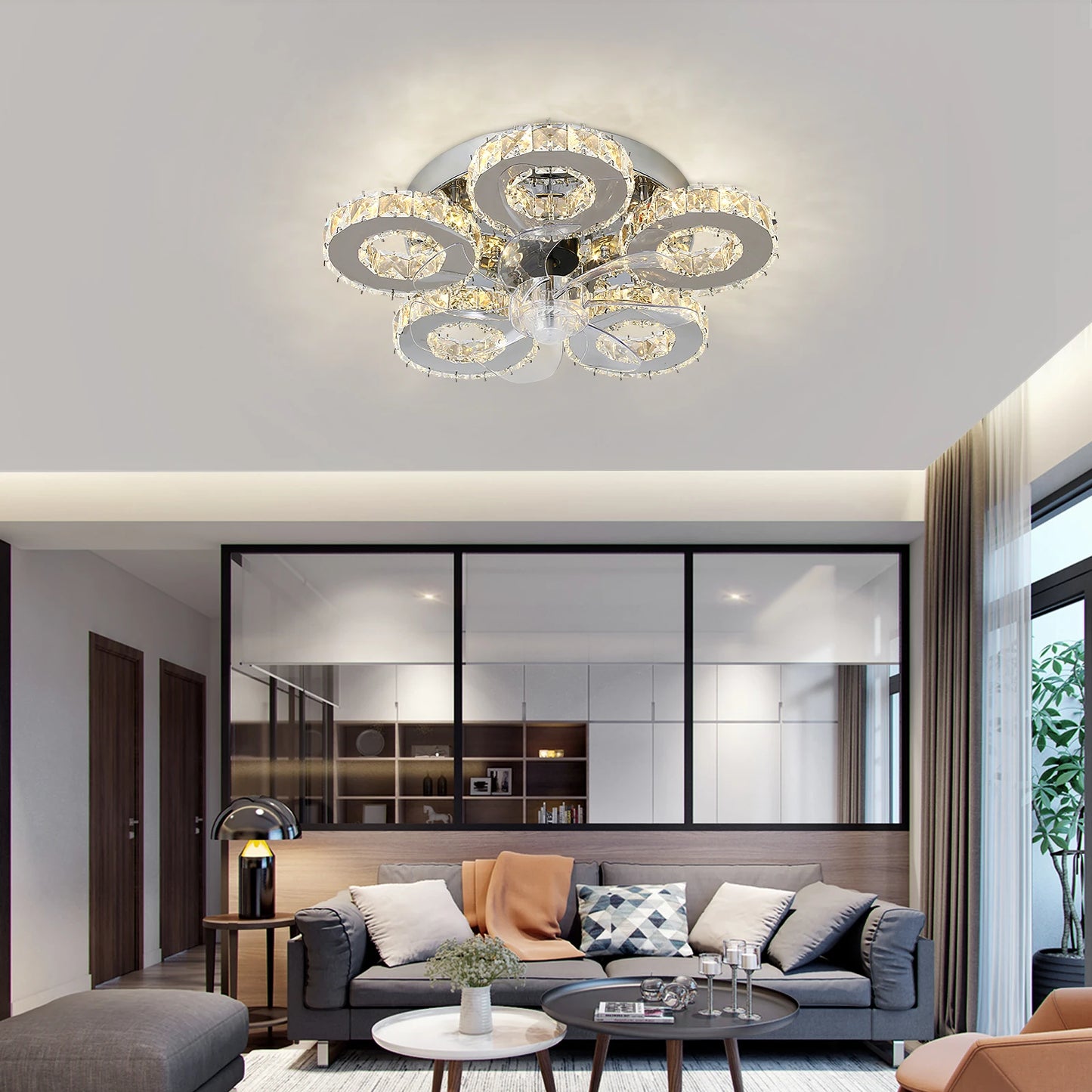 Luxury Crystal Ceiling Fan – Smart App & Remote Control LED Chandelier