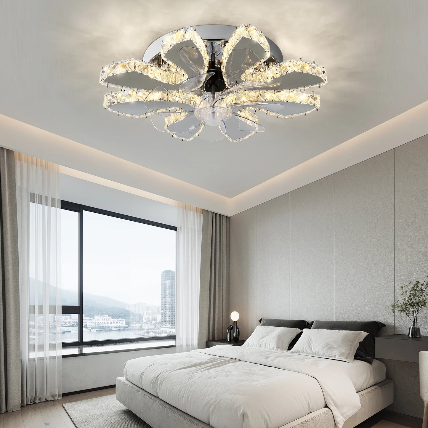 Luxury Crystal Ceiling Fan – Smart App & Remote Control LED Chandelier