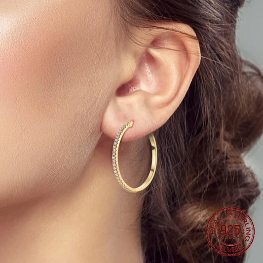 925 Sterling Silver Golden Set Zircon Earrings for Women Girl Ear Studs Fine Jewelry Fashion Luxury Anniversary