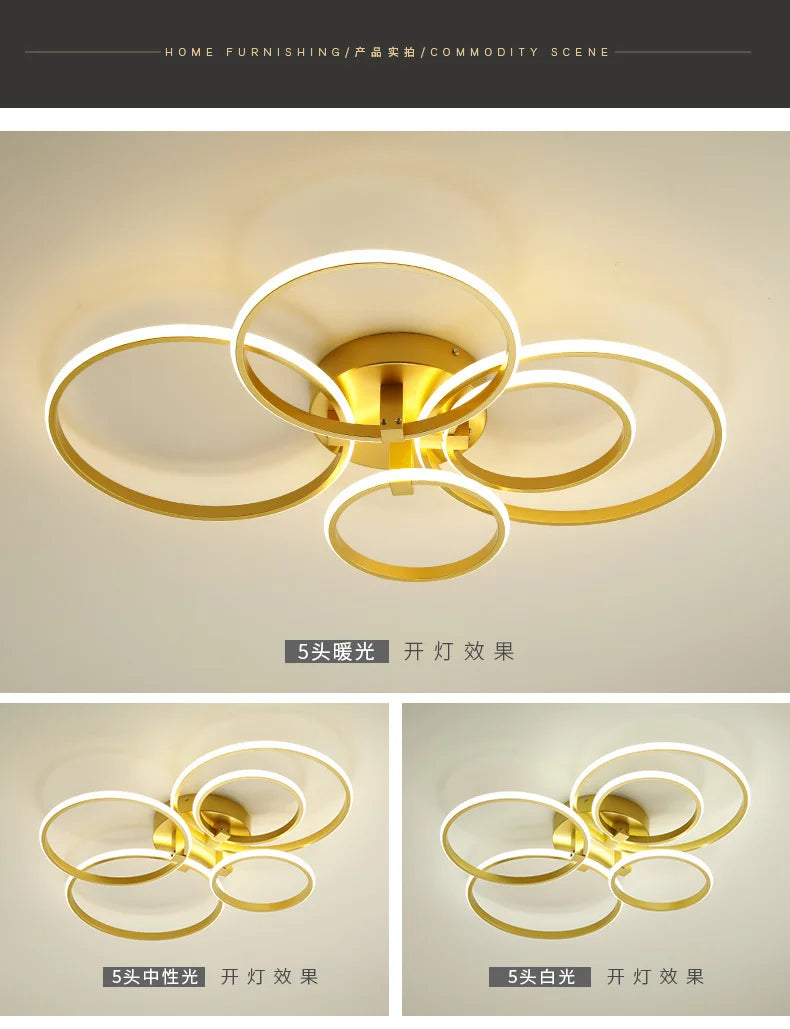 NEO Gleam Gold LED Chandelier – Modern Luxury Ceiling Light for Living & Bedroom