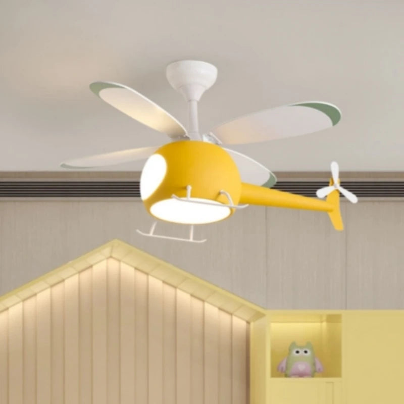 Helicopter LED Ceiling Fan Light – Fun Kids’ Room Chandelier with Remote