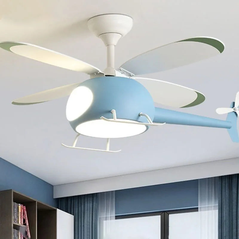 Helicopter LED Ceiling Fan Light – Fun Kids’ Room Chandelier with Remote