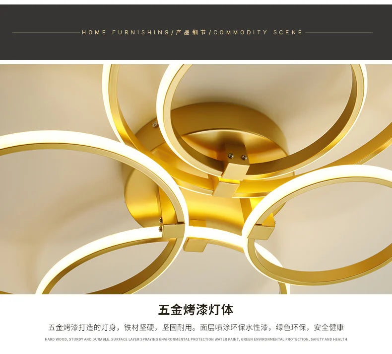 NEO Gleam Gold LED Chandelier – Modern Luxury Ceiling Light for Living & Bedroom