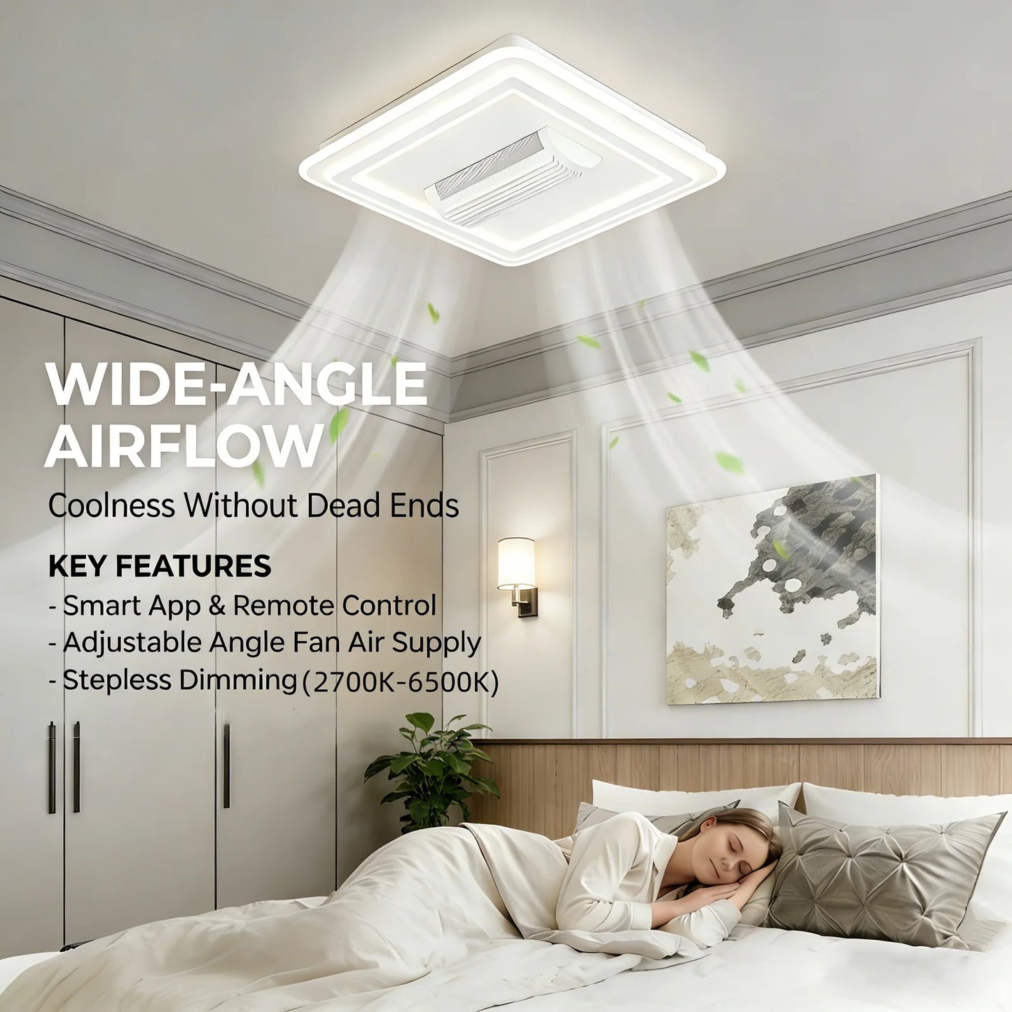 Bladeless LED Ceiling Fan – Smart Remote Control, Invisible Design for Bedroom & Living Room